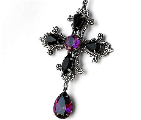 Large Cross Pendant Necklace Gothic Jewelry Purple By Aranwen €6630
