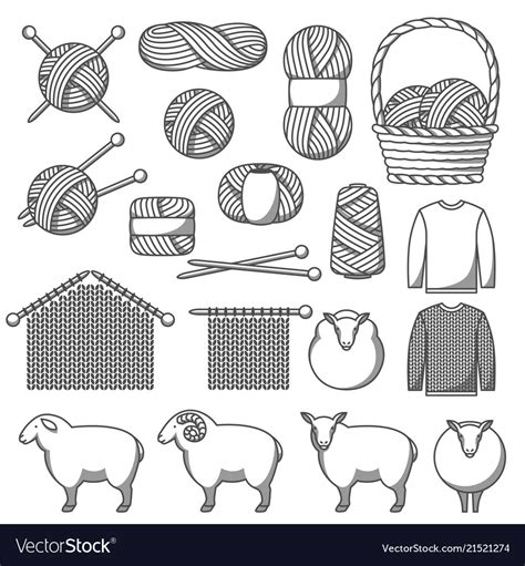 Set Of Wool Items Goods For Hand Made Knitting Vector Image