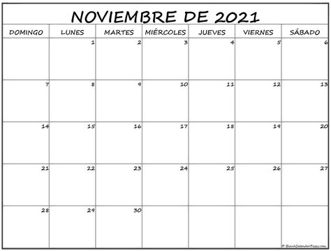 Noviembre 2021 Calendario Mensual 2021 Descargar Pdf  Descarga