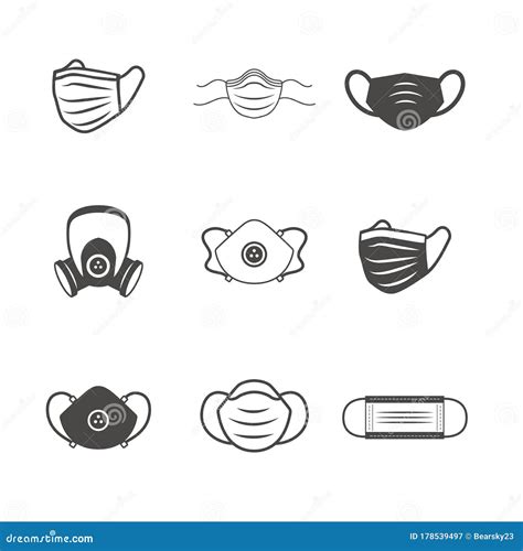 Sanitation And Protection Facemask Ppe Icon Set W Respiratory Face