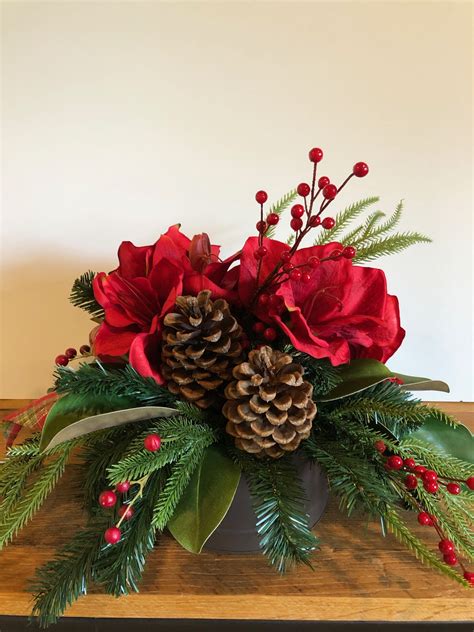 Red Amaryllis Floral Christmas Dining Table Floral Christmas Etsy