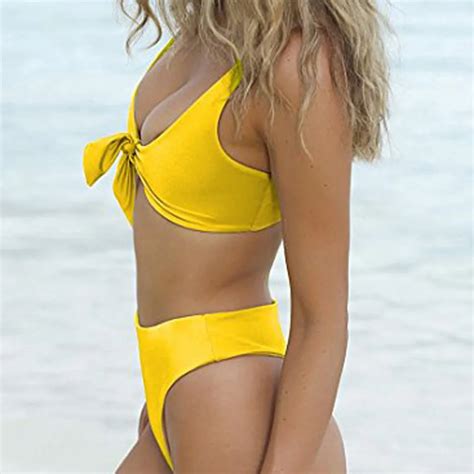 Womail Swimwear Women 2018 Sexy Bowknot High Cut Bikini Set Yellow Swimsuit Push Up Padded Bra