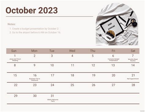Blank October 2023 Calendar Template In Illustrator Eps  Svg