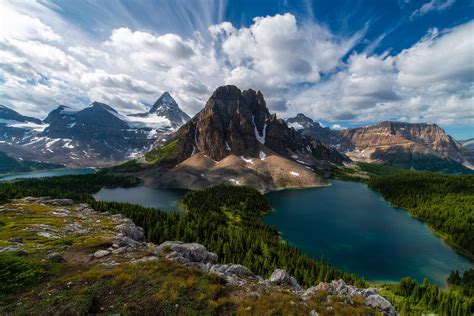 One of the most spectacular views in Canada, Sunburst Peak with Mt. Assiniboine behind, British ...