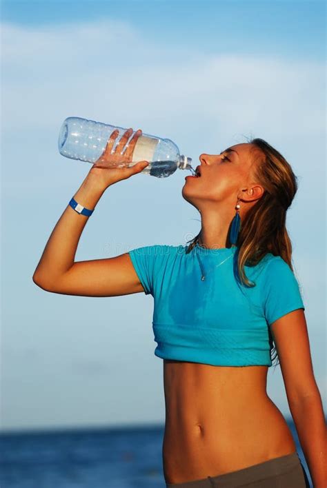Woman Drinking Water Stock Image Image Of Beach Health