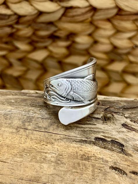 Vintage Sterling Silver Spoon Ring Nautical Fish