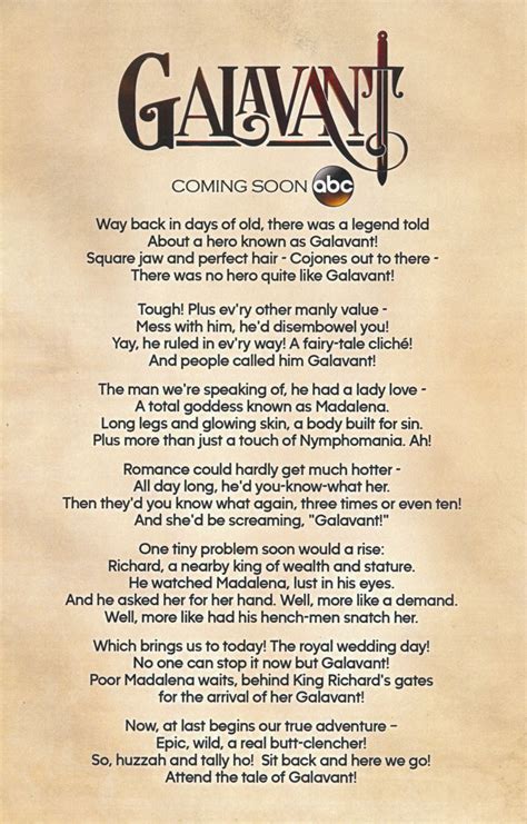 Galavant Is Coming: Learn the Lyrics to His Theme Song ...