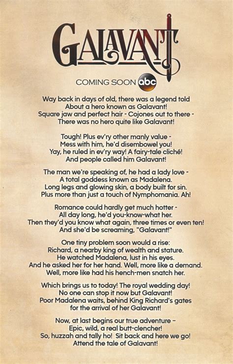 Certain as the sun rising in the east tale as old as time song as old as rhyme beauty and the beast. Galavant Is Coming: Learn the Lyrics to His Theme Song ...