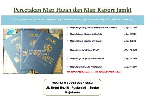 Wa 0813 3254 5552 Percetakan Map Ijazah Jambi Jual Map Ijazah Jambi