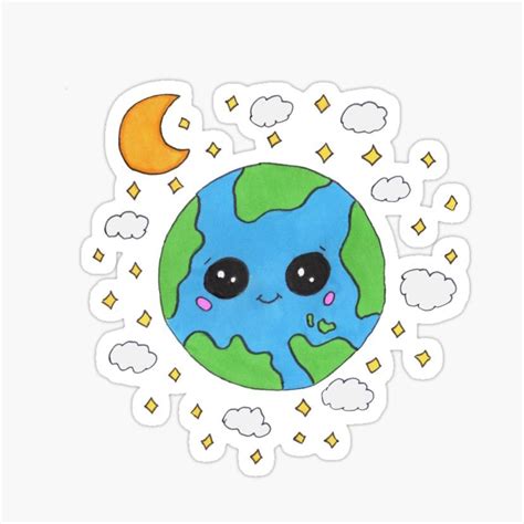Cute Cartoon Of Planet Earth Sticker In 2021 Easy Doodles Drawings