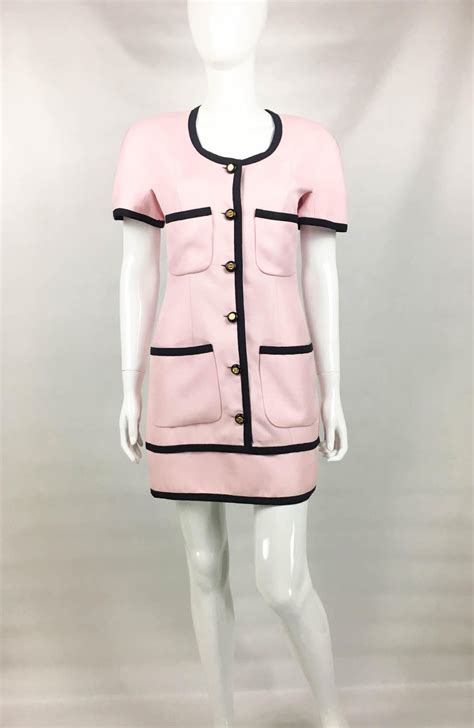 1991 Chanel Pink Short Dress With Logo Buttons At 1stdibs