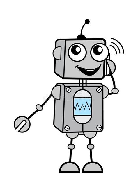 Cartoon Robot Talking On Cell Phone Stock Illustration Illustration