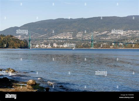 The Lions Gate Bridge Or First Narrows Bridge And Burrard Inlet From