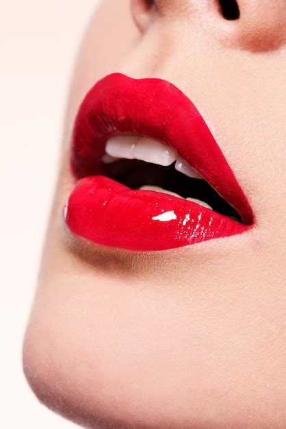 free photo closeup beautiful female lips with red lipstick glamour fashion bright gloss make up