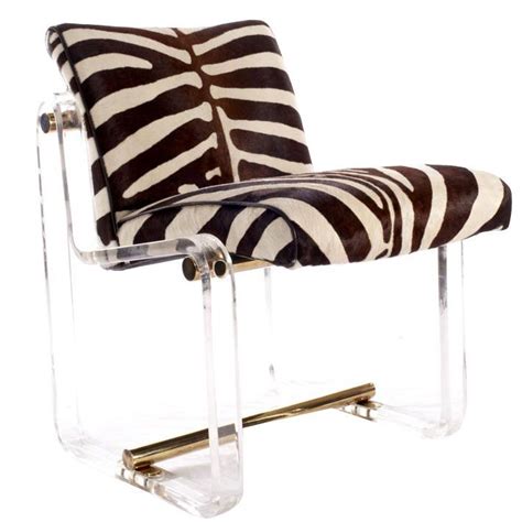 Lucite Chair With Brass Accents Upholstered With Chocolate And Cream