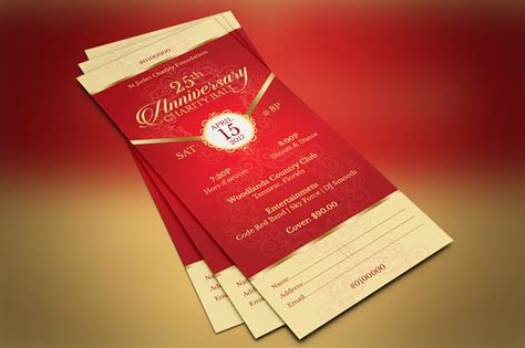 Red Gold Anniversary Gala Ticket Template By Godserv Designs