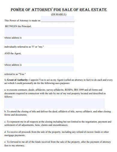 Free 10 Real Estate Power Of Attorney Samples In Pdf Ms Word