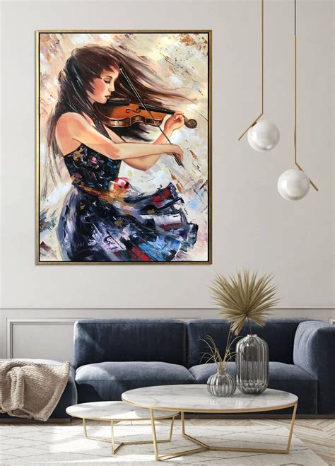 Girl Playing Violin Oil Painting Original Pretty Woman Wall Etsy In
