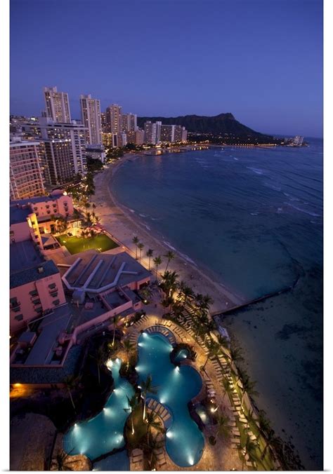 Hawaii Honolulu Waikiki At Night Poster Print Ebay