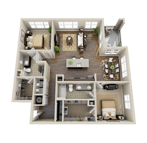 The cool thing about 2 bedroom house. 10 Awesome Two Bedroom Apartment 3D Floor Plans ...