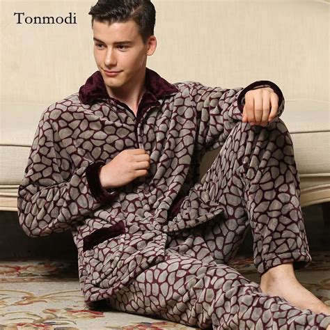 Pajamas Men Winter Thickening Warm Pyjamas Mens Pajamas Coral Velvet Middle Aged Father
