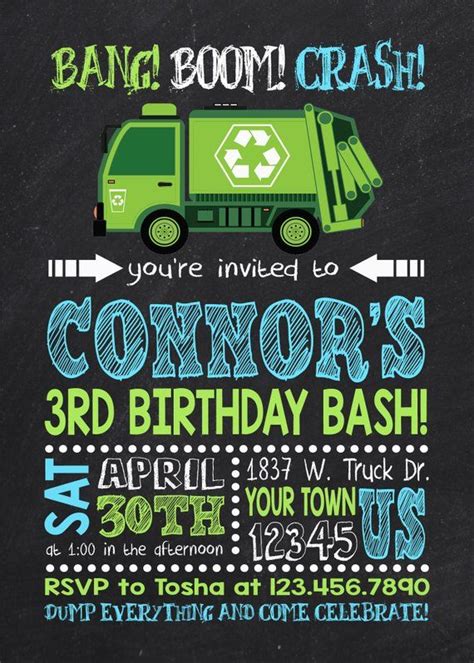 Garbage Truck Birthday Invitation Garbage Truck Party Dump Etsy In