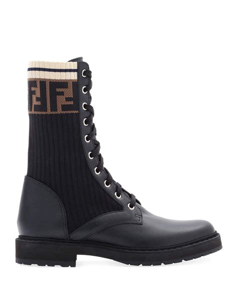 Fendi Leather Combat Boot With FF Cuff Neiman Marcus Sock Boots