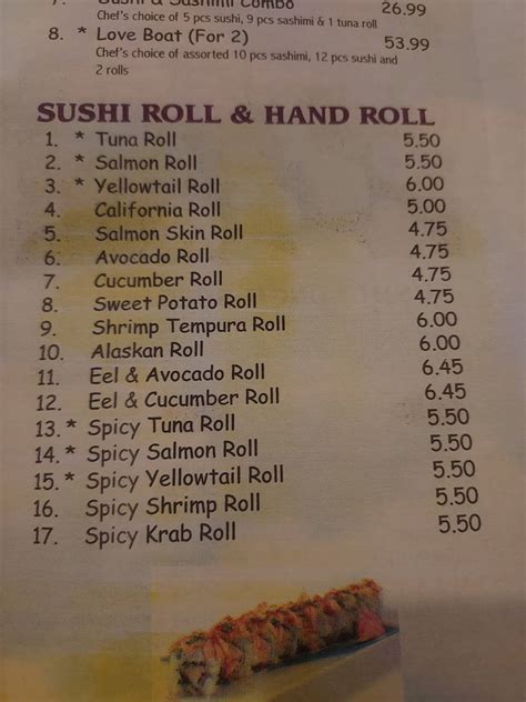 Menu at Fujiyama Japanese Steak House restaurant, Bushnell