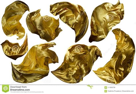 Golden Flying Fabric Flowing Waving Gold Cloth Yellow Drapes Stock