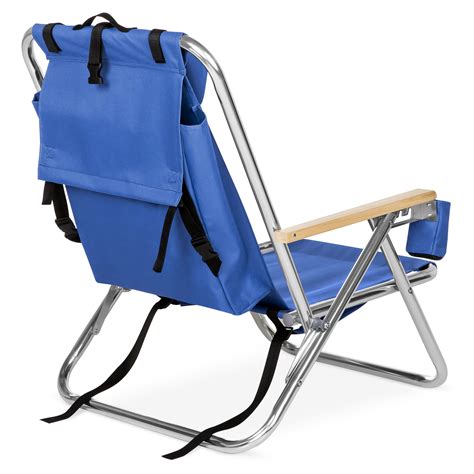 Backpack beach chair in blue. BCP Folding Seat Backpack Chair w/ Padded Headrest, Cup ...