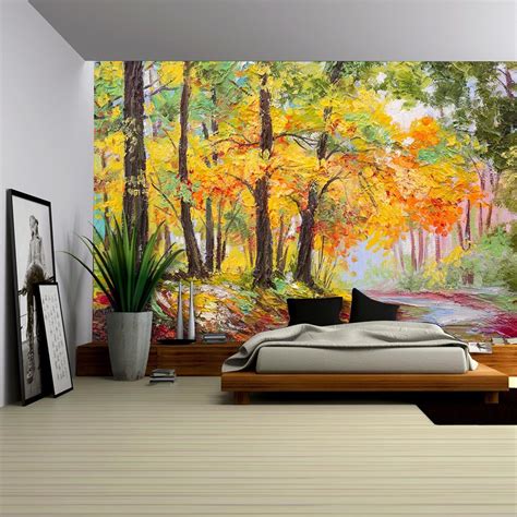 Wall26 Oil Painting Landscape Colorful Autumn Forest Removable Wall Mural Self Adhesive
