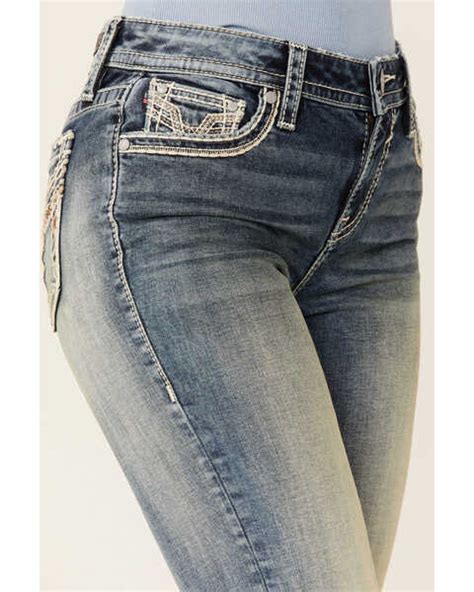 Vigoss Womens Mid Straight Vintage V Pocket Denim Jeans Blue