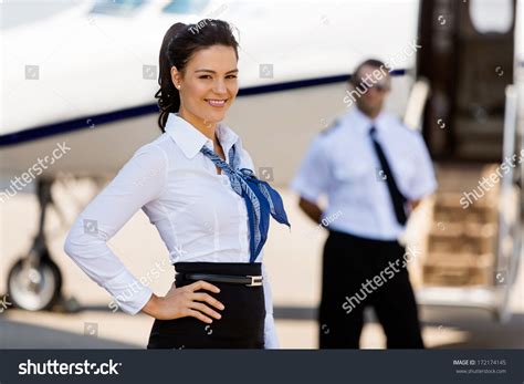 Portrait Attractive Airhostess Pilot Private Jet Stock Photo Shutterstock