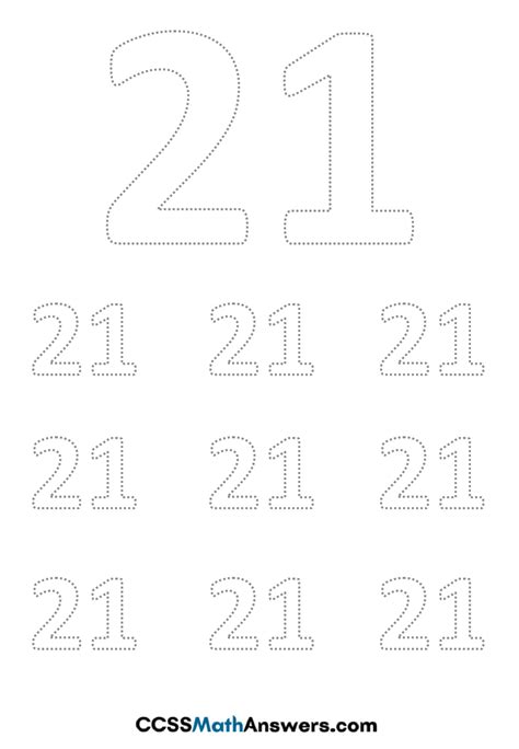 Worksheet On Number 21 Number 21 Tracing Worksheets Free Printable