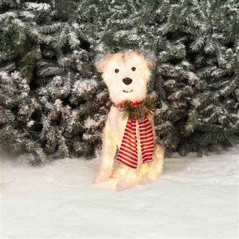 Holiday Time Christmas Decor 22 Fluffy Dog With Scarf Sculpture