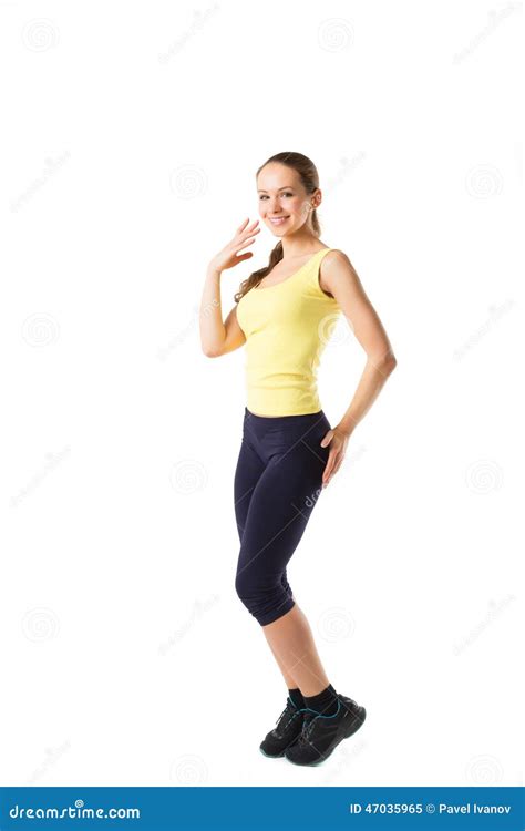 Young Woman Doing Aerobics And Stretching Isolated On White Background Stock Image Image Of
