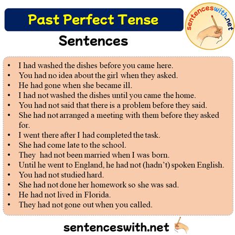 Past Perfect Tense Examples Past Perfect Tense Sentences Sentenceswith Net