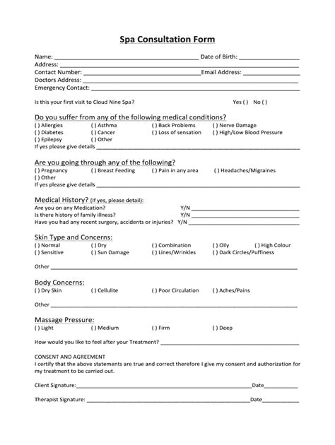 spa consultation form fill online printable fillable blank pdffiller