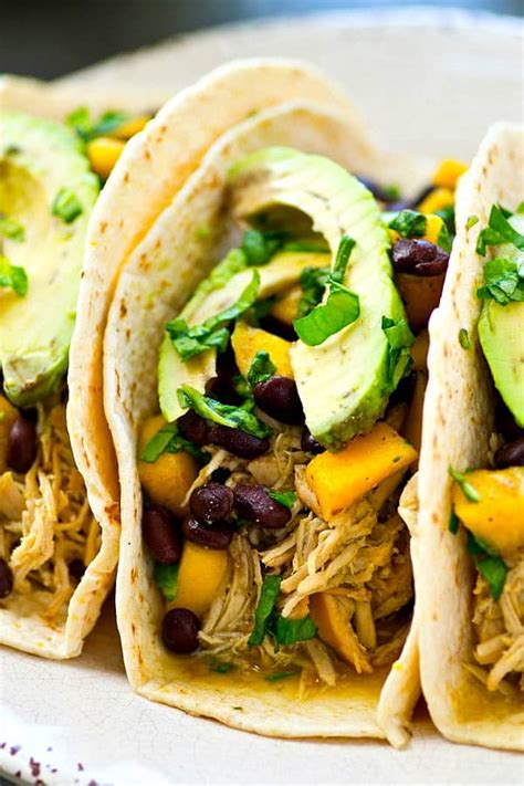 Very low maintenance and tasty! Crockpot Green Chile Chicken Tacos with Mango Black Bean Salsa