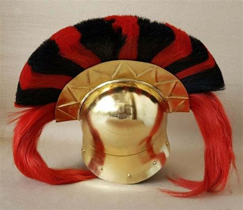 Original Brass Greek Corinthian Helmet With Red 7 Black Plume Knight