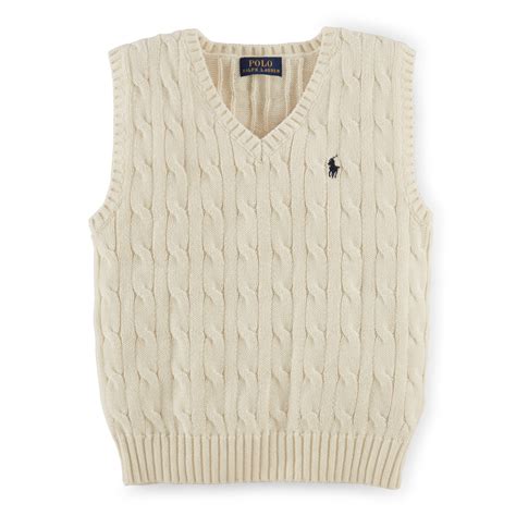 Ralph Lauren Cable Knit Cotton Sweater Vest In Natural Lyst