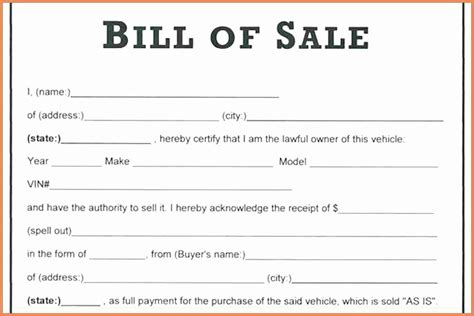 Simple Bill Of Sale Example For Car