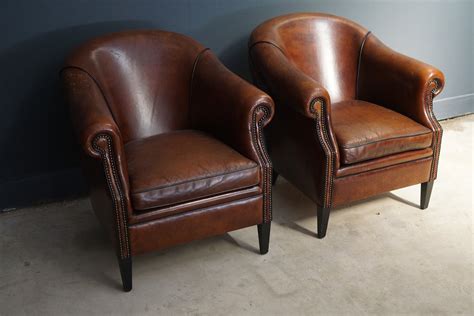 Some wear and tear bur still very comfy! Vintage Cognac Leather Club Chairs, Set of 2 for sale at ...