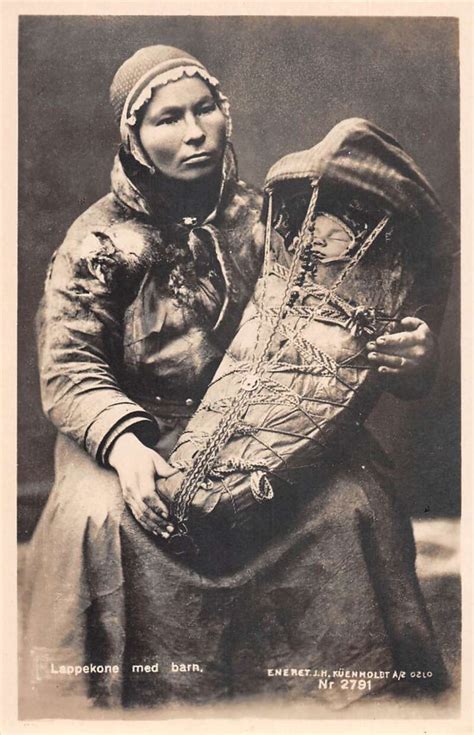 Norway Lapp Laplander Sami Woman With Baby Real Photo Vintage Postcard