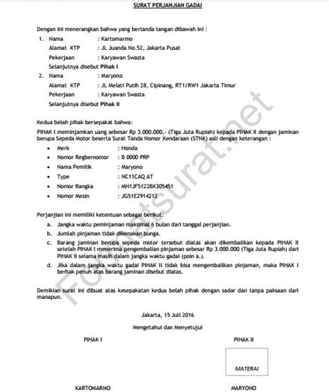 Detail Contoh Surat Perjanjian Gadai Kontrakan Koleksi Nomer 23