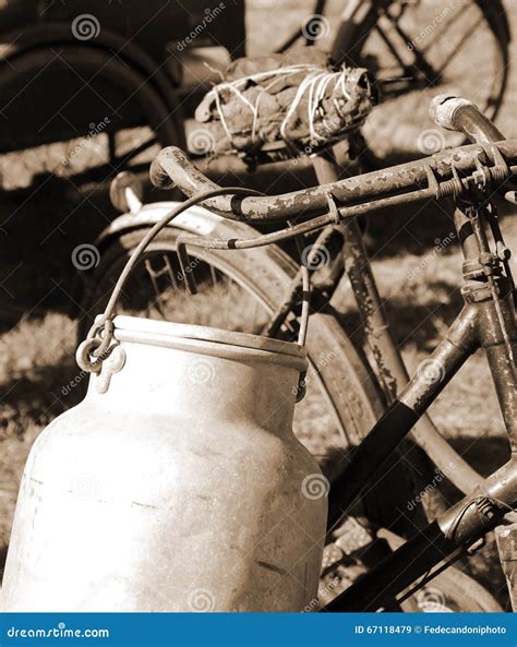 Rusty Bicycle Milkman And The Milk Canister Stock Image Image Of Churn Rusty