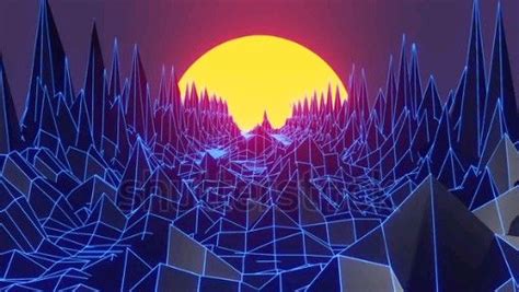 Stock Video Blue Retrowave Themed 80s Style Animation Background