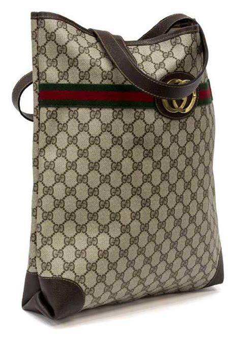 Vintage Gucci Monogram Coated Canvas Web Tote Bag