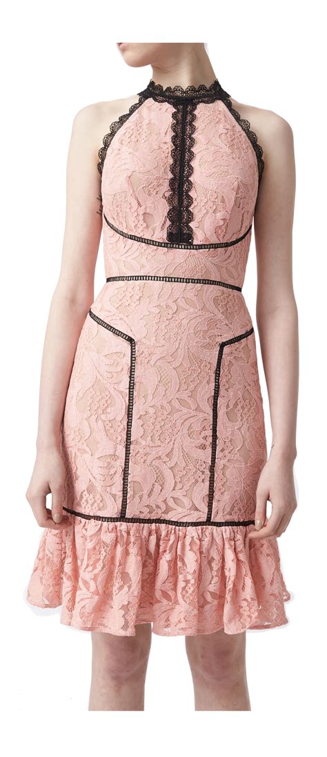 my darling lace trim halter lace dress