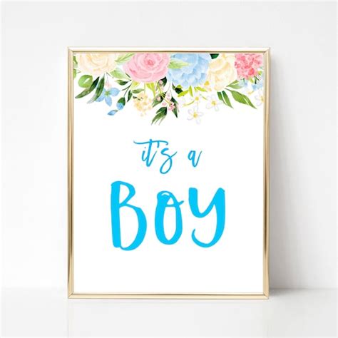 Its A Boy Gender Reveal Sign Floral Blue And Pink Gender Etsy